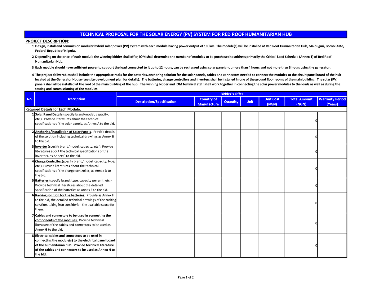 Technical Proposal Template - Red Roof Solar Power System- Final - 1 2 ...