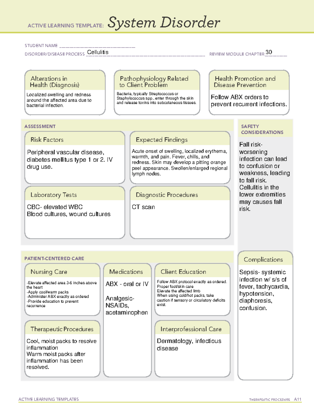 Cellulitis - ACTIVE LEARNING TEMPLATES TherapeuTic procedure A System ...