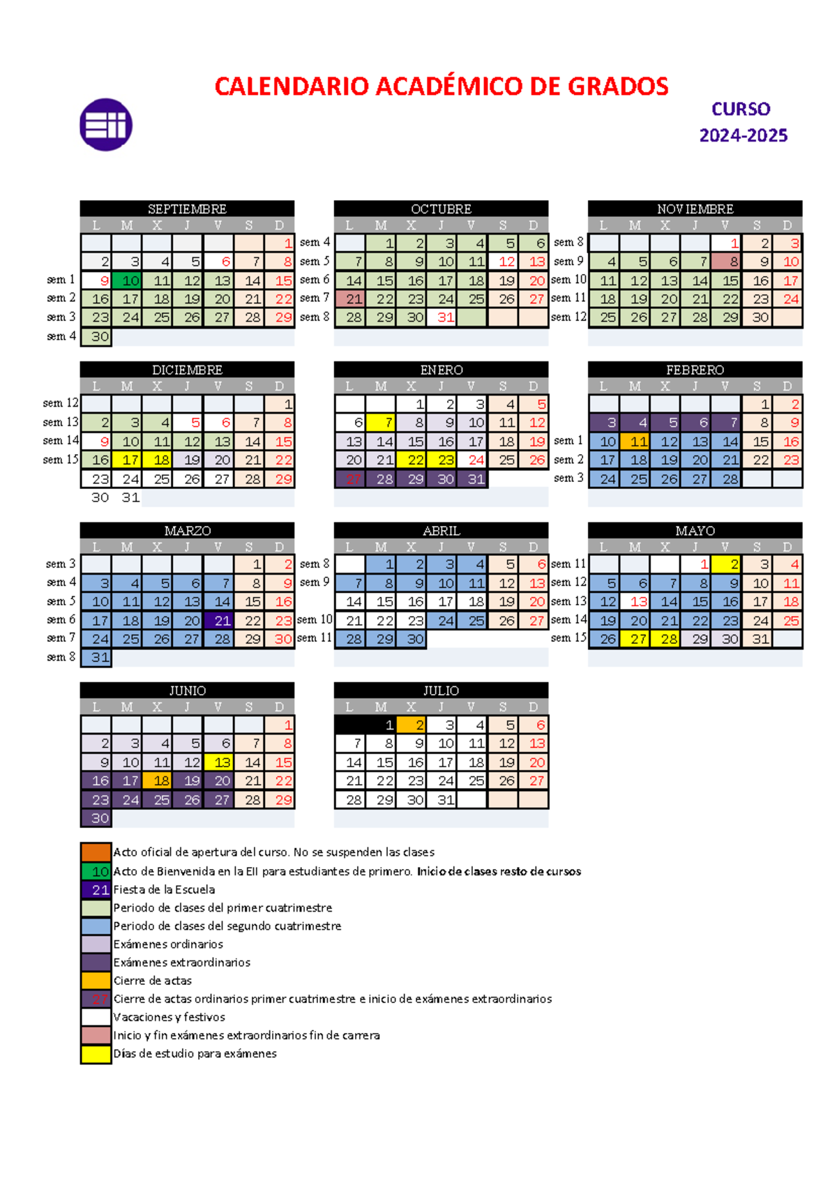 Calendario académico fucs 2