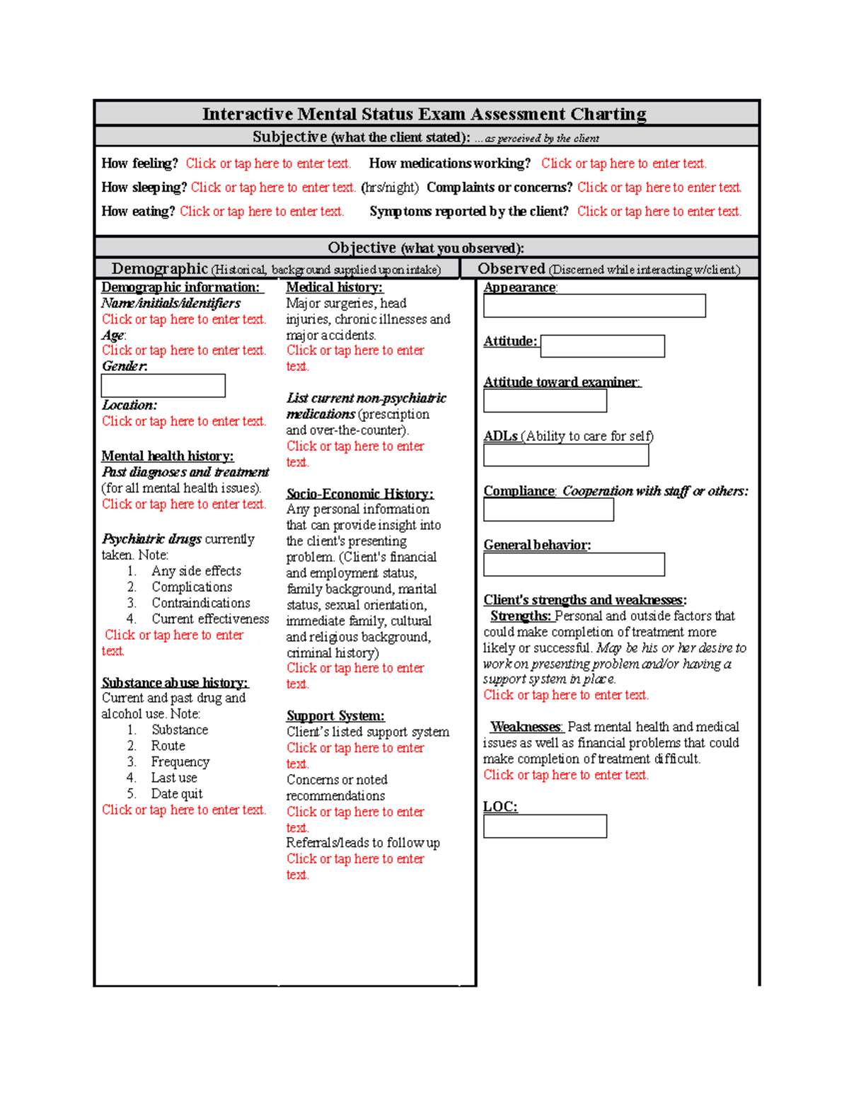 Mental Status Exam Interactive Tool - Interactive Mental Status Exam ...