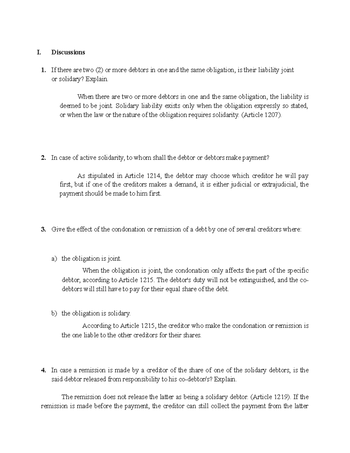 Study Guide JSO Discussions - I. Discussions 1. If there are two (2) or ...