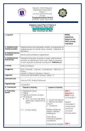 Cot 1 grade 4 english - LESSON PLAN - Republic of the Philippines ...