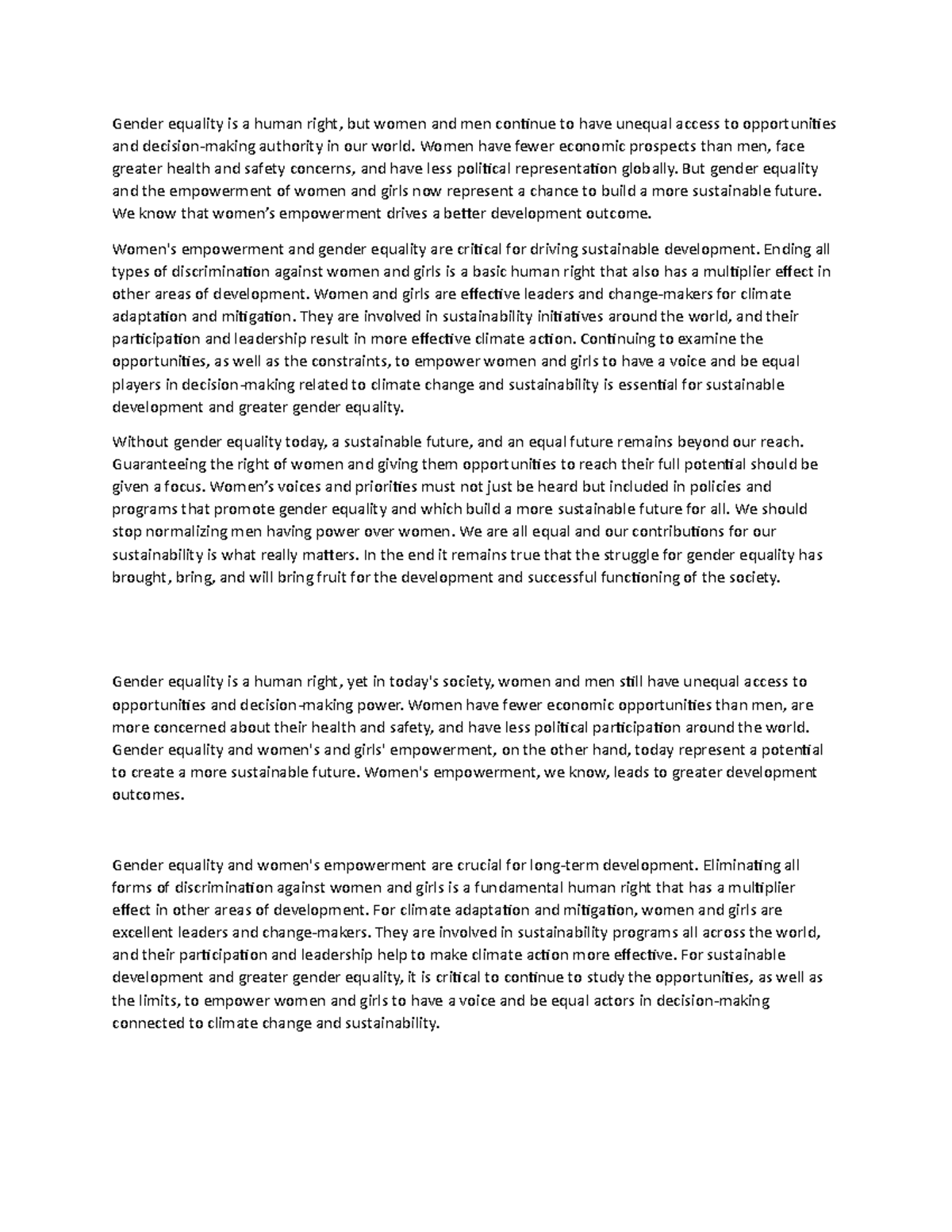 Gender equality for sustainable tomorrow - Gender equality is a human ...