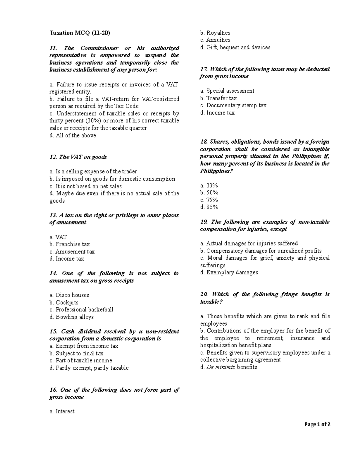 108831145 Taxation MCQ Taxation MCQ 11 20 11 The Commissioner Or