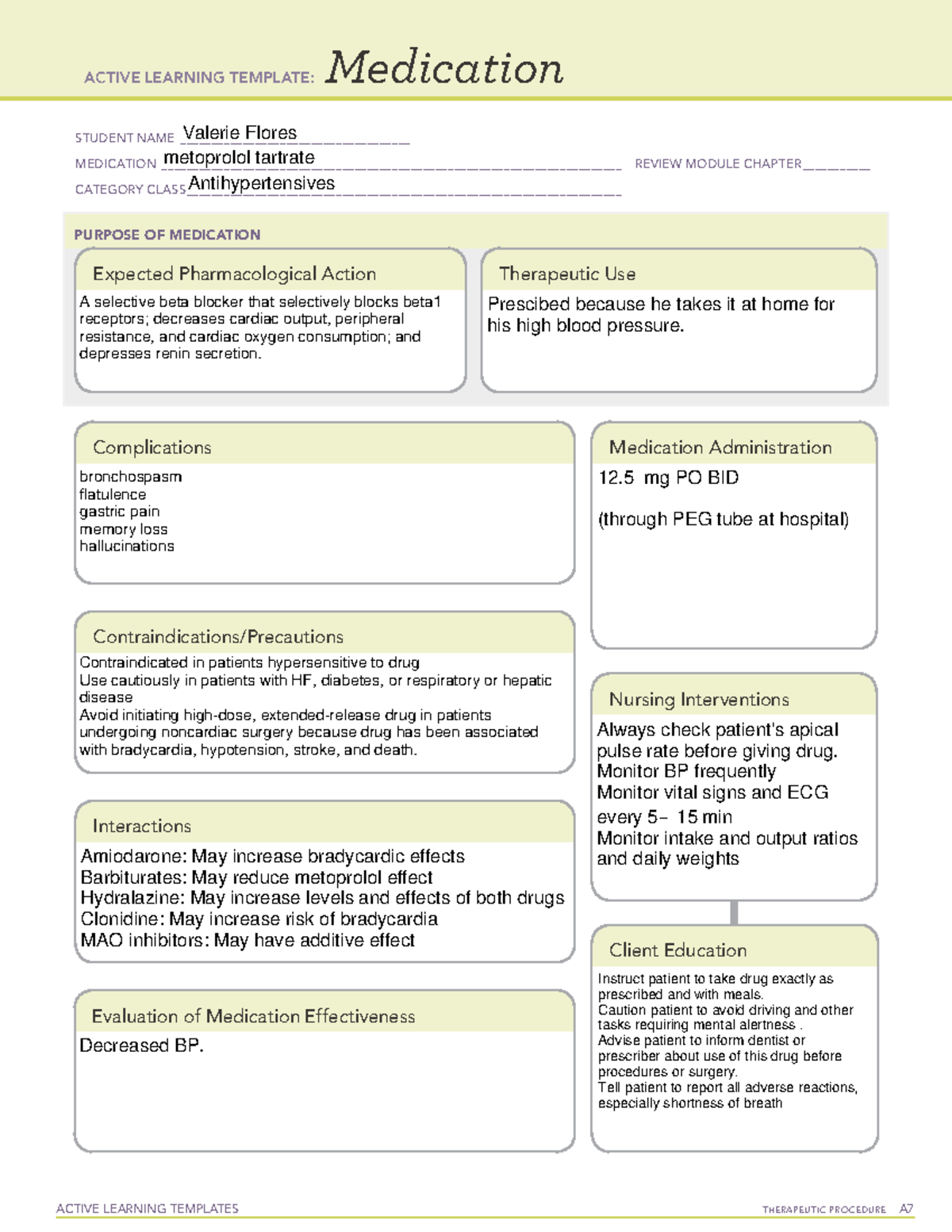 Ati Medication Template Metoprolol