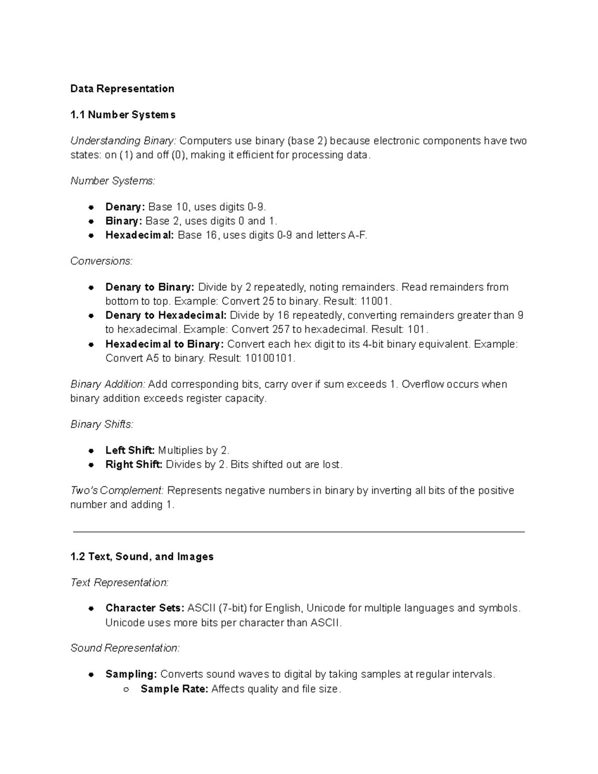 Igcsecomputersciencesummary(theory) - Data Representation 1 Number ...