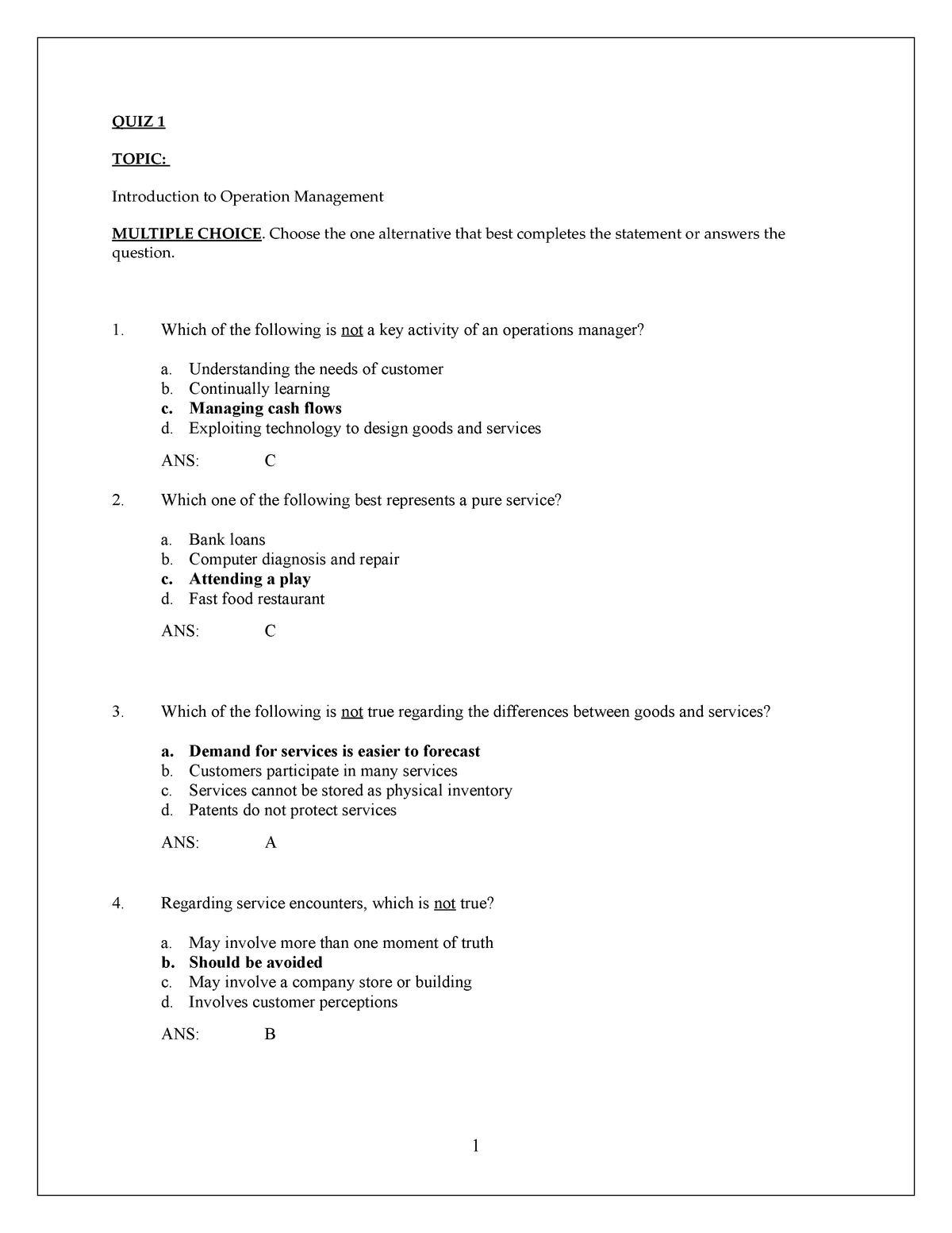 production and operations management assignment answers