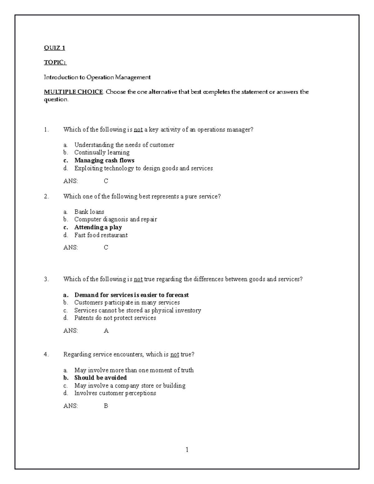 production and operations management assignment answers