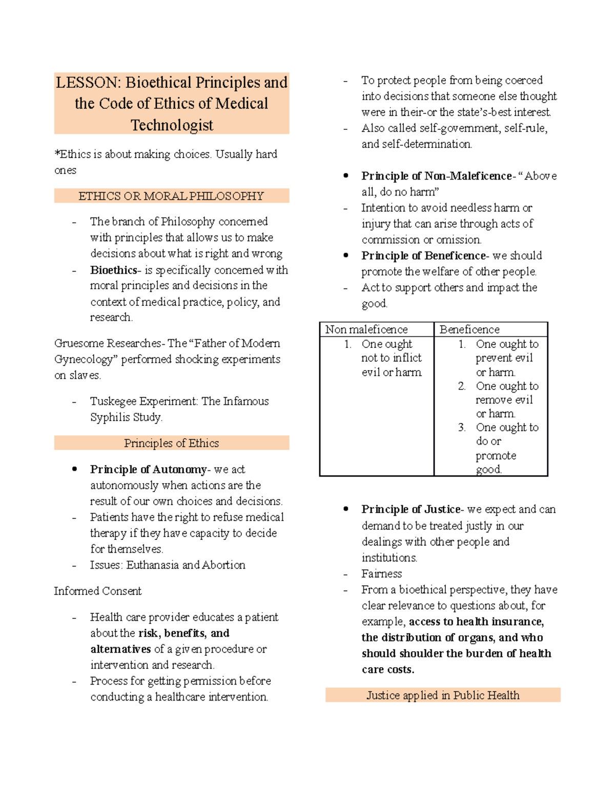 Bioethical Principles and the Code of Ethics of Medical Technologist ...