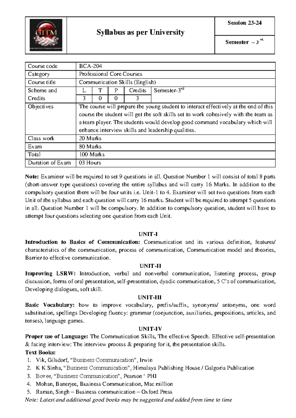 BCA (Syllabus) - Syllabus as per University Session 23 - 24 Semester ...