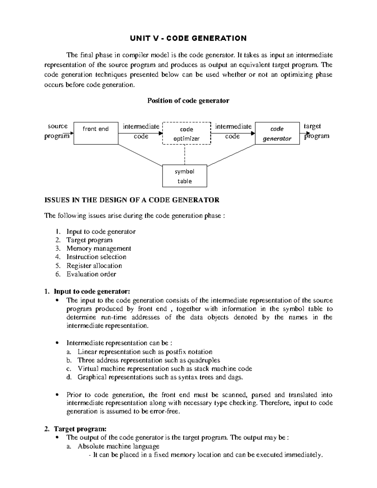 Unit-5 Code Generation - The final phase in compiler model is the code ...