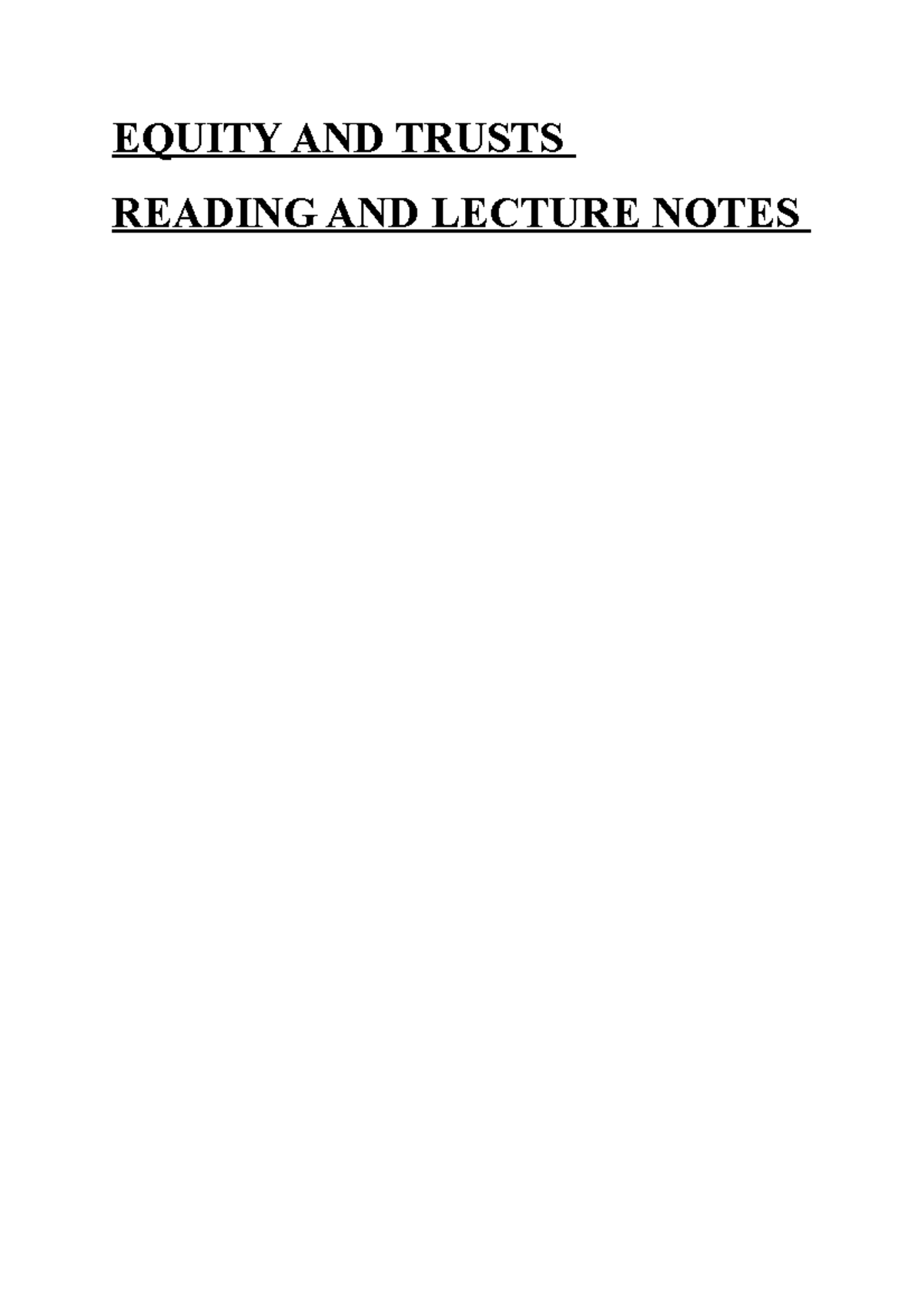 Equity and Trusts Reading and Lecture Notes - EQUITY AND TRUSTS READING ...