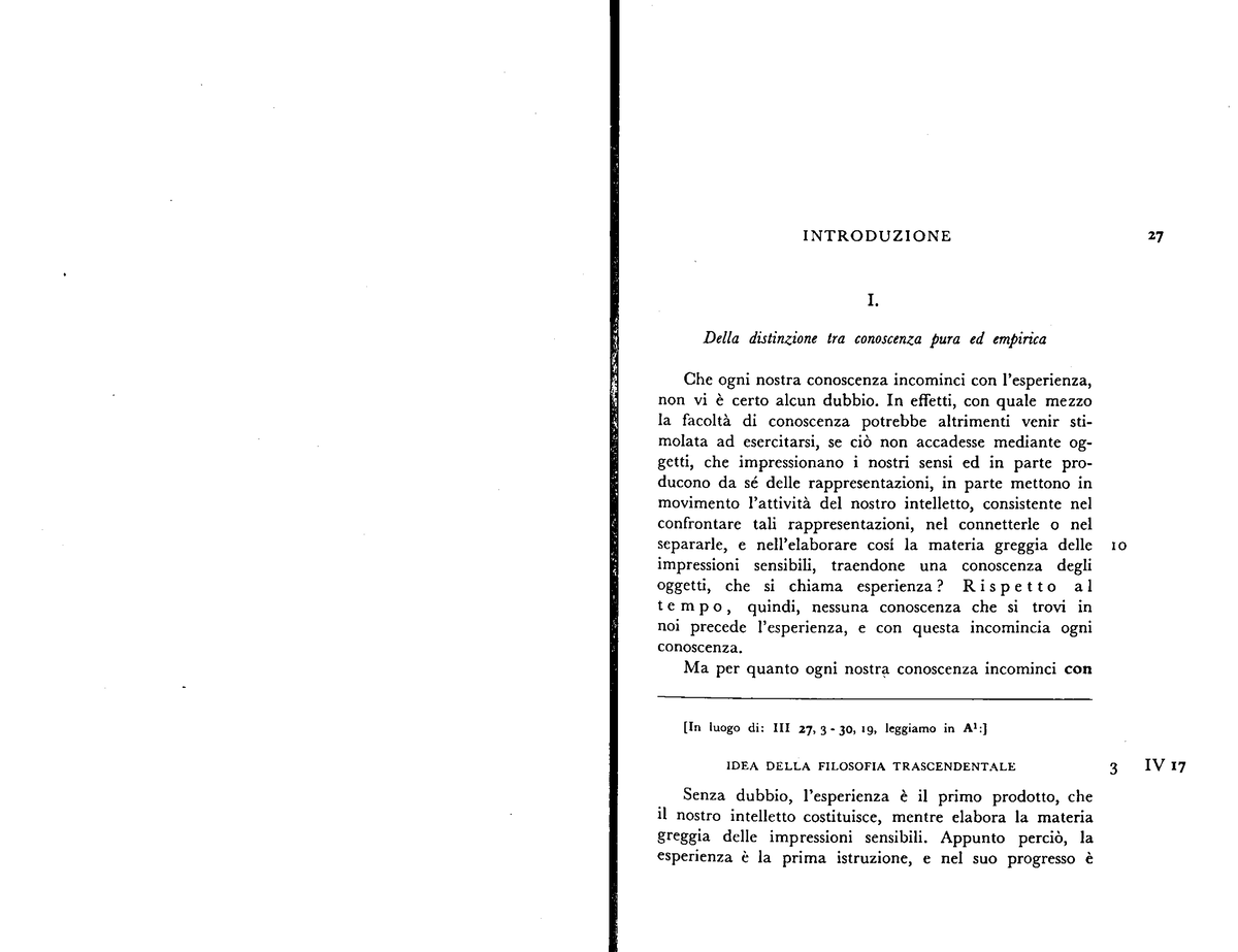 Kant - Critica della ragion pura, Introduzione - Filosofia (Scienze
