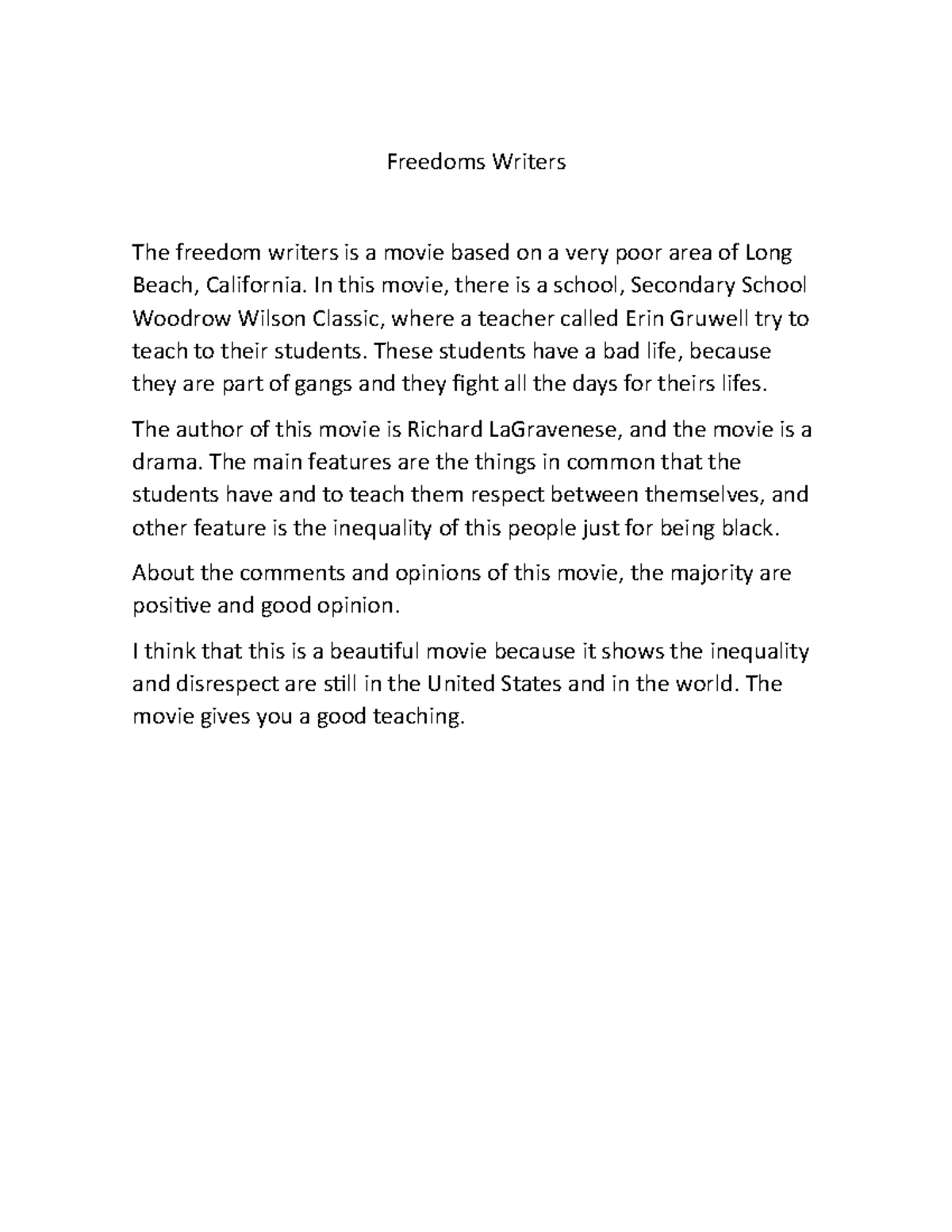 thesis statement for freedom writers