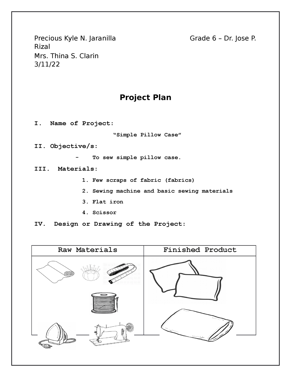 TLE Project PLAN For Grade Precious Kyle N Jaranilla Grade 6 Dr 