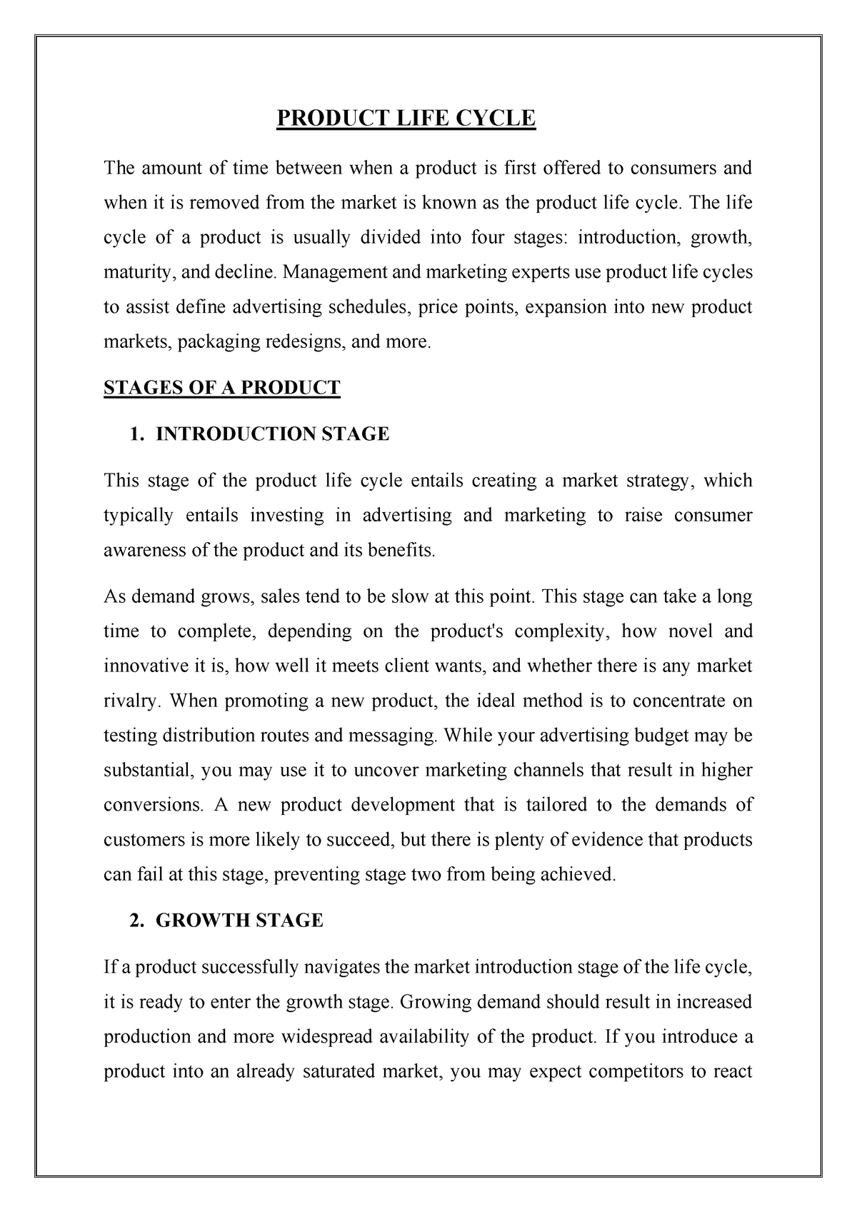 product life cycle essay questions