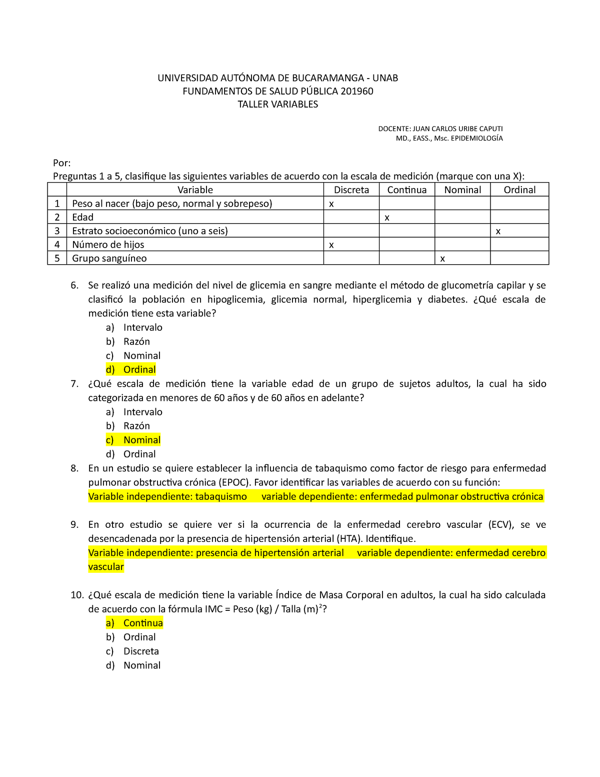 Taller Variables 2 20 Universidad AutÓnoma De Bucaramanga Unab Fundamentos De Salud PÚblica 9998