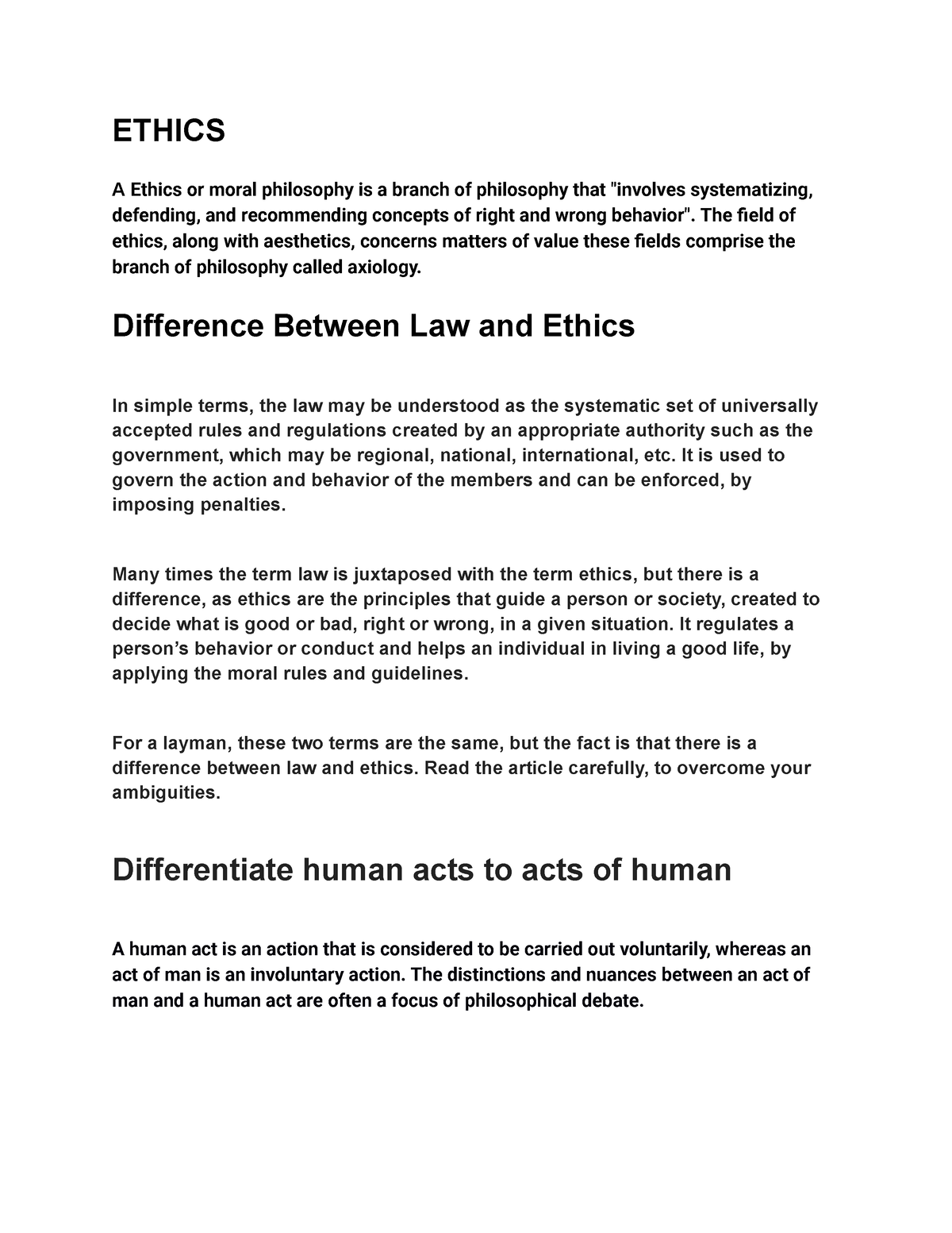 Ethics - sad to me - ETHICS A Ethics or moral philosophy is a branch of ...