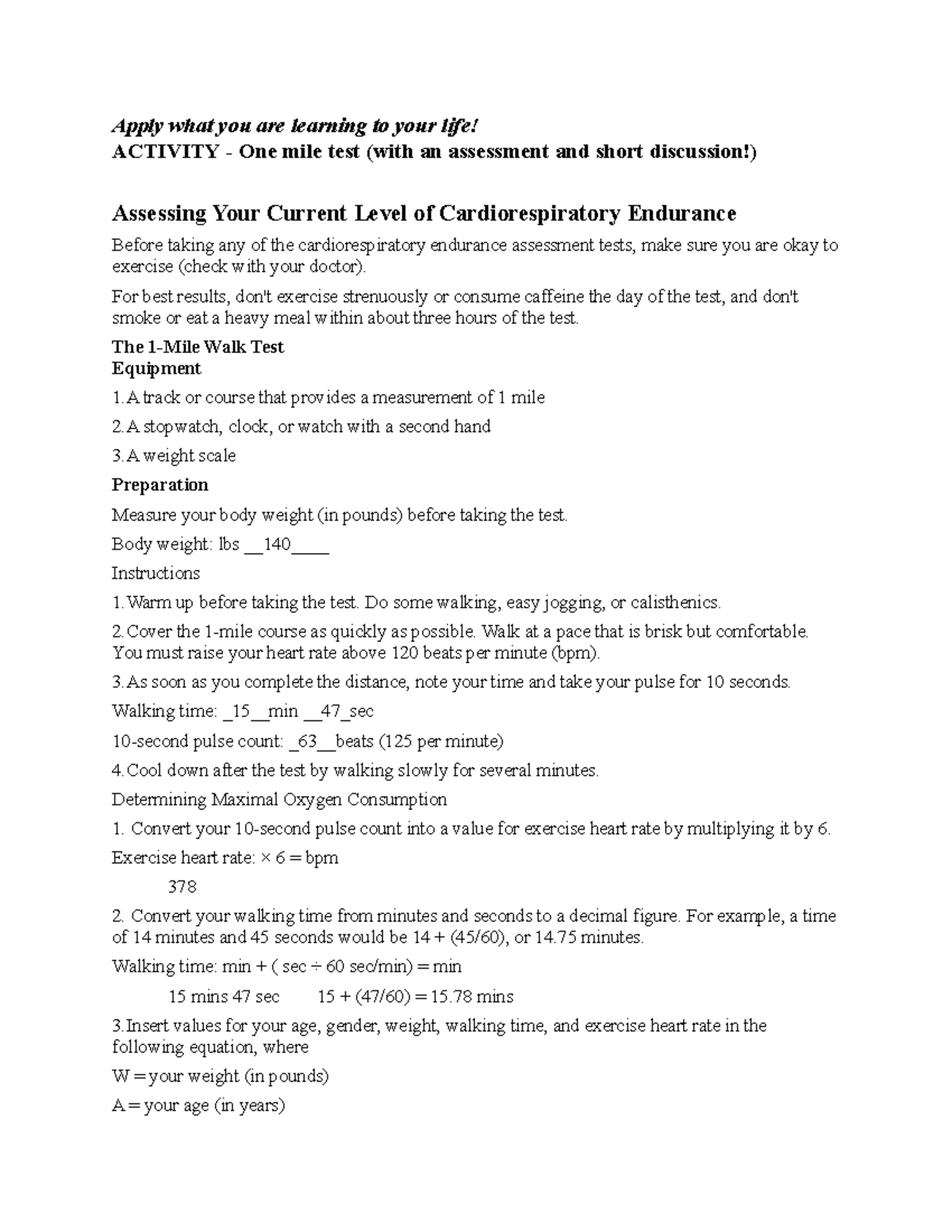 Cardiorespiratory endurance assessment lab 2019 (1) NURSE2000 UMSL