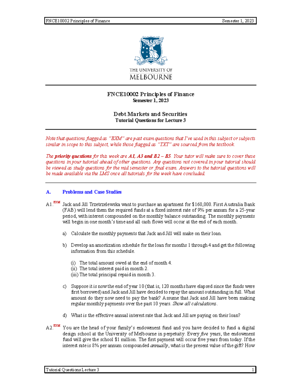 Tutorial 03 - Debt Val - based on week 3 - FNCE10002 Principles of ...