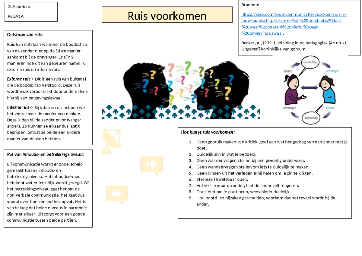 Voorbereiding les 9 pedagogiek - Ruis voorkomen Ontstaan van ruis: Ruis