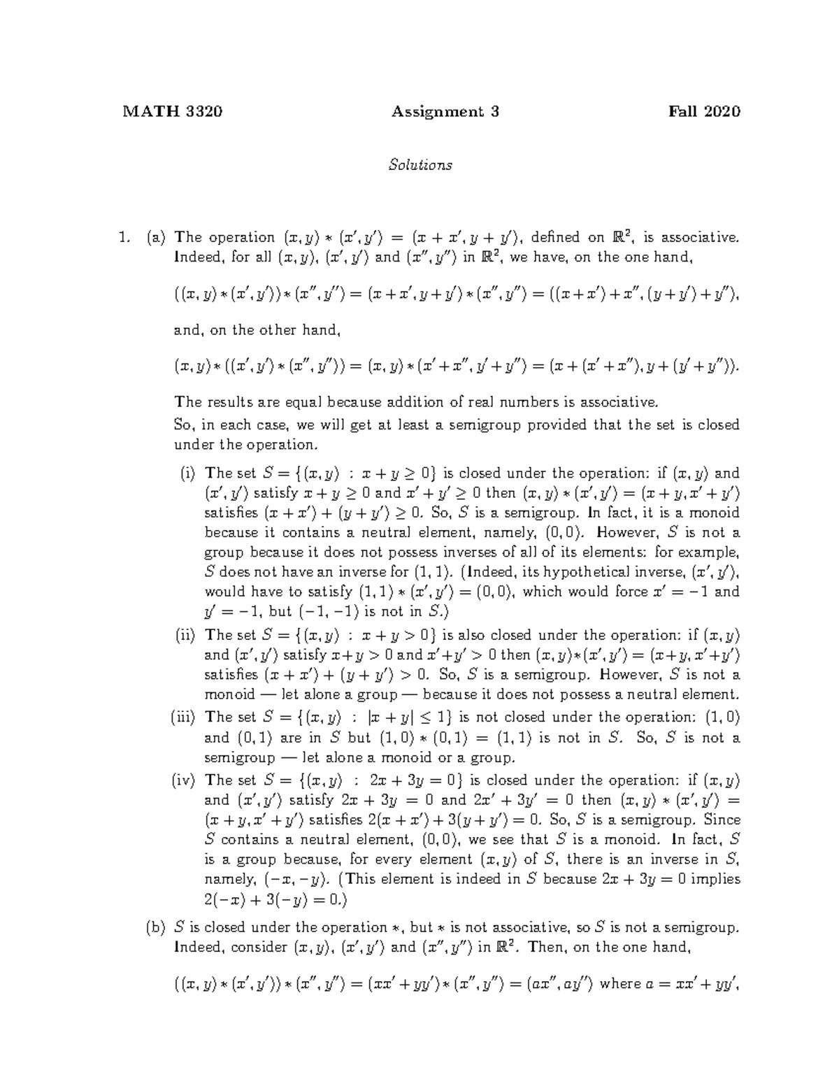 A3s - Assignment Solutions - MATH 3320 Assignment 3 Fall 2020 Solutions ...