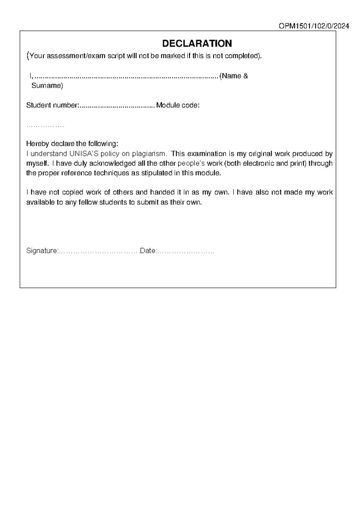 OPM 1501 Assignment 02 - This is my best work that can help first year ...