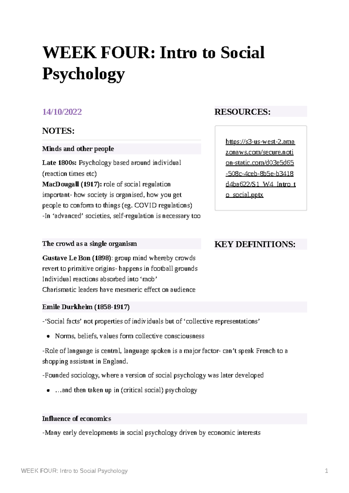 WEEK FOUR Intro to Social Psychology - WEEK FOUR: Intro to Social ...