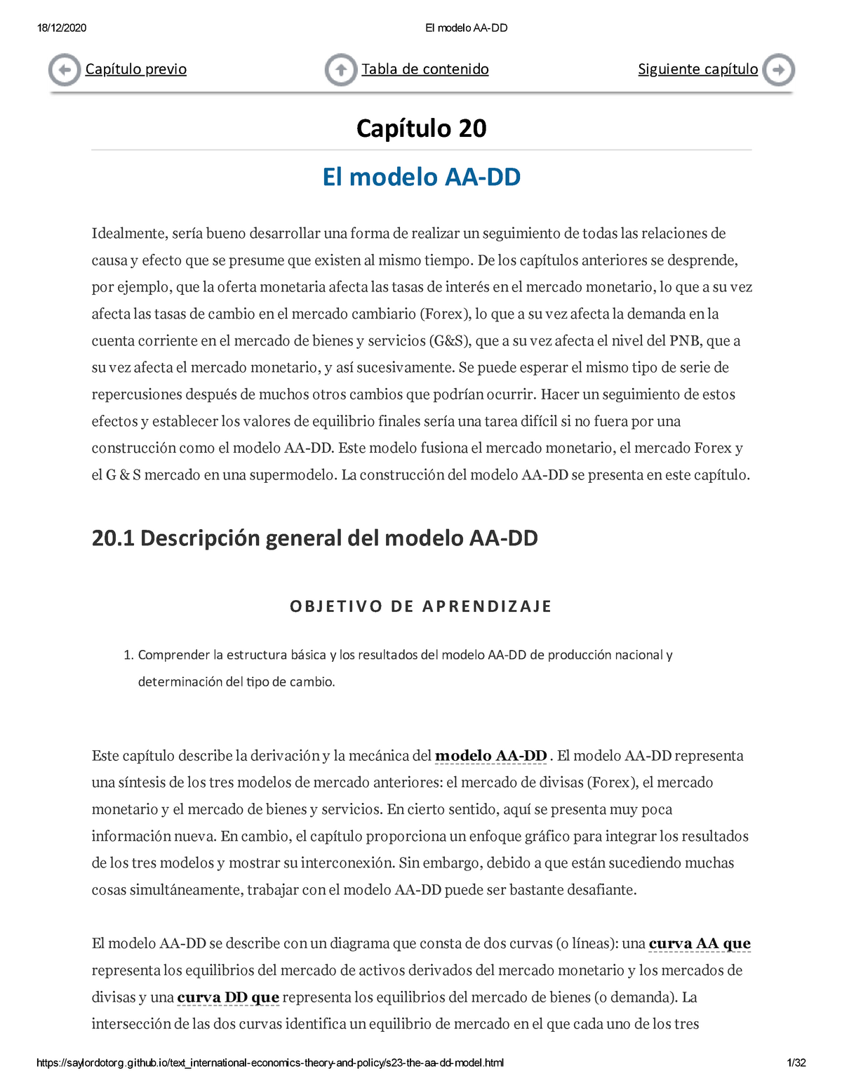 El modelo AA-DD - Apuntes 1 - Capítulo previo Tabla de contenido Siguiente  capítulo Capítulo 20 El - Studocu