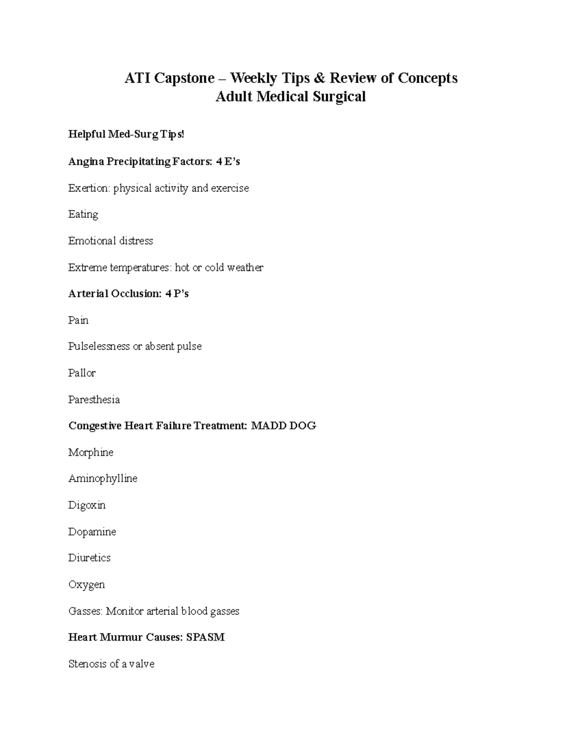 ATI Capstone Adult Medical Surgical ATI Capstone Weekly Tips & Review of Concepts Adult