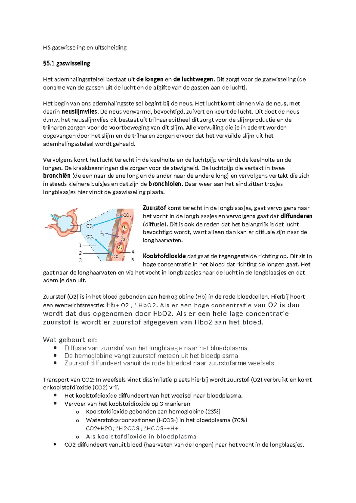 Biologie Gaswisseling, Uitscheiding En Afweer - H5 Gaswisseling En ...