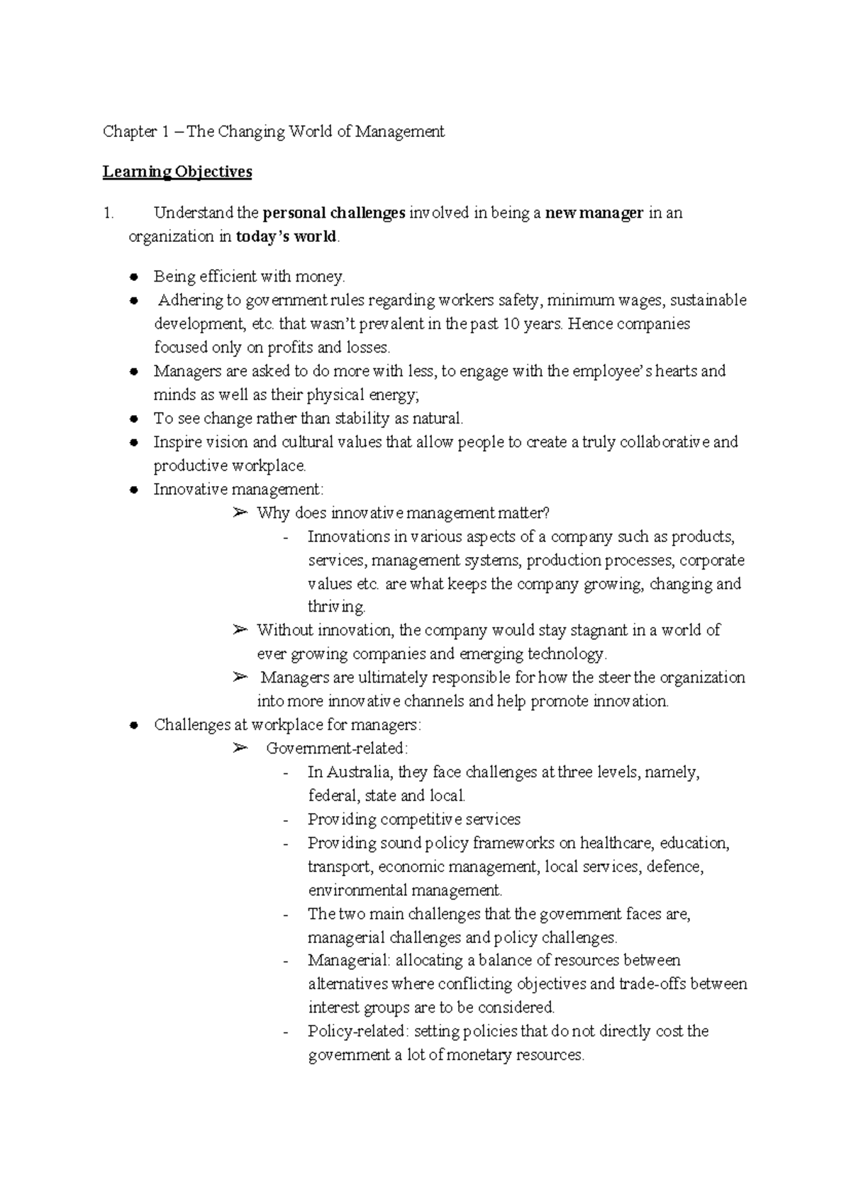 MGMT1136 Chapter 1, textbook notes - Chapter 1 – The Changing World of ...