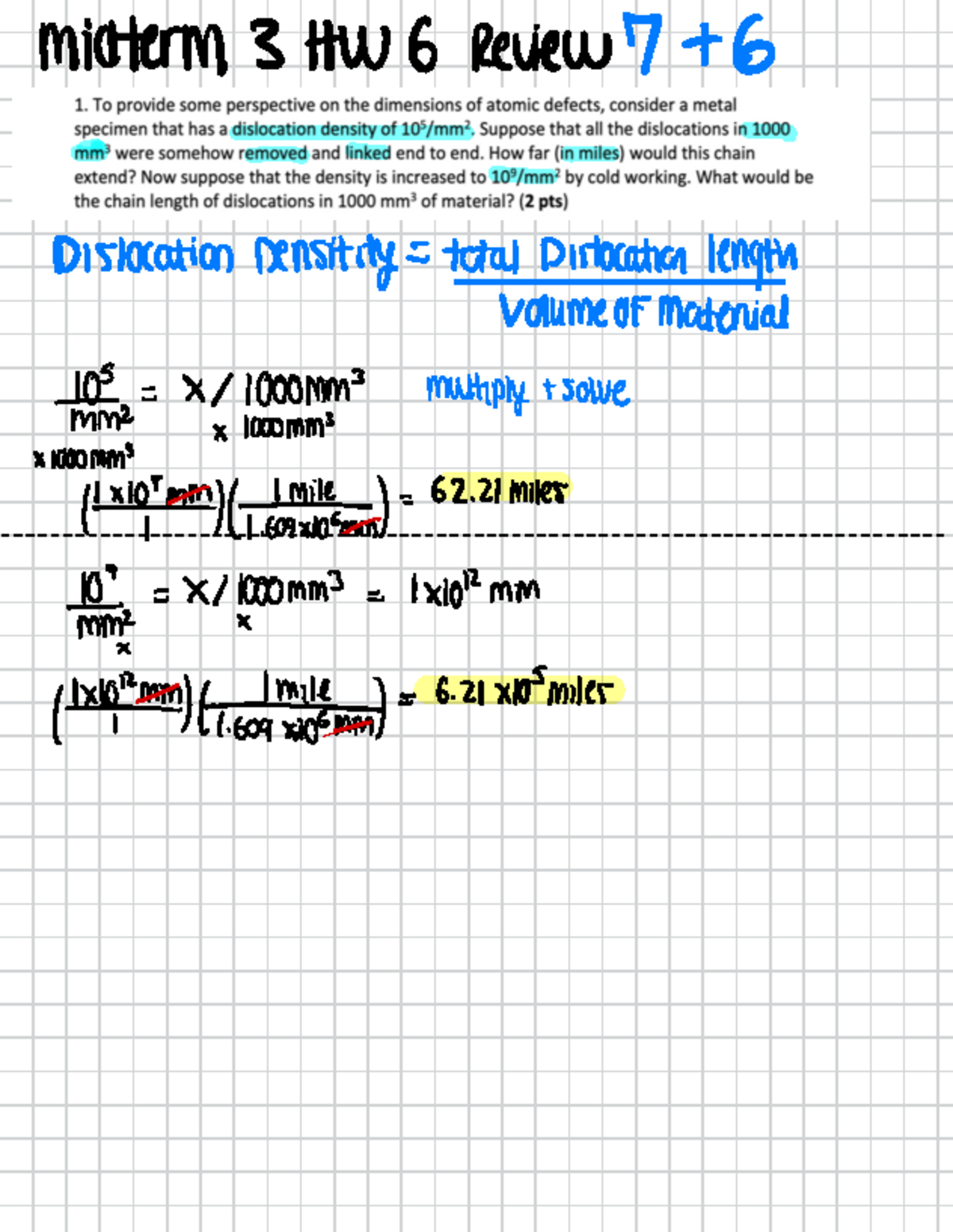 Exam 3 Review - notes - midterm 3 HW6 Review 7 + 6 Dislocation ...