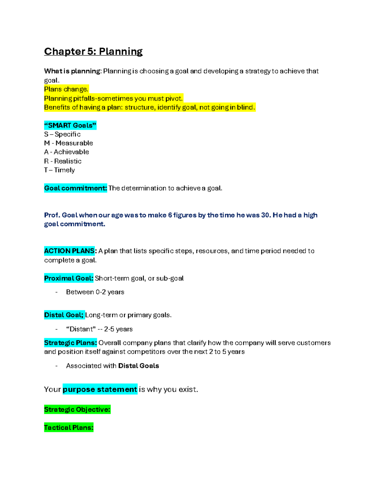 Lecture notes: Chapters 6 through 8 - Chapter 5: Planning What is ...