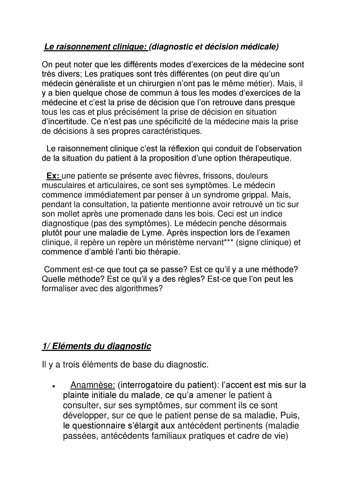 Raisonnement Clinique (diagnostic Médical) - Le Raisonnement Clinique ...