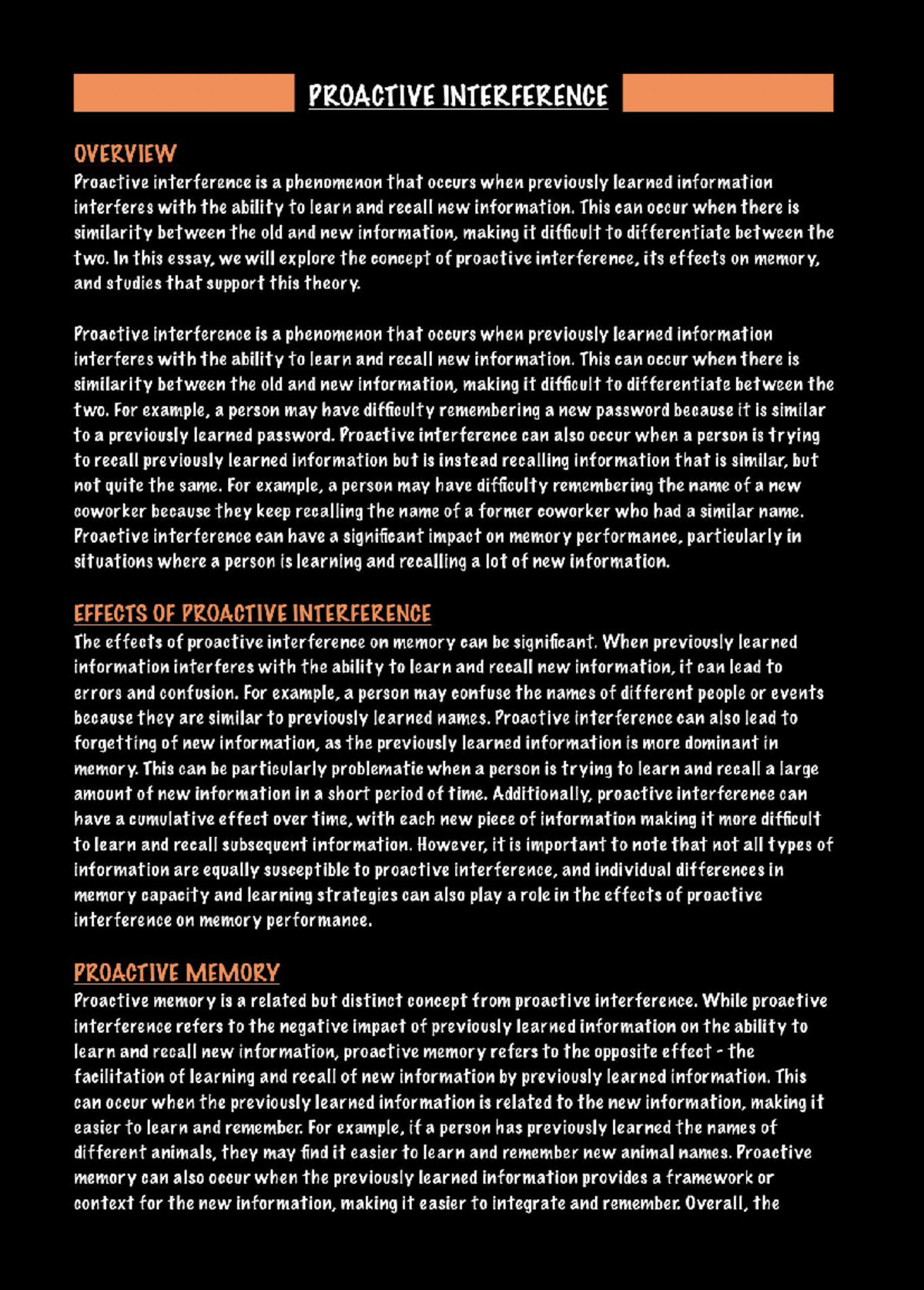 Lecture Notes: Proactive Interference - 8638 - Studocu