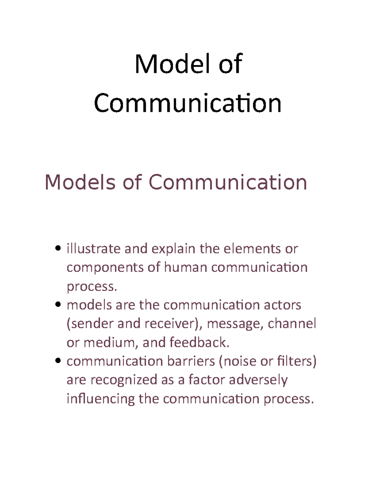 Model of Communication - Model of Communication Models of Communication ...