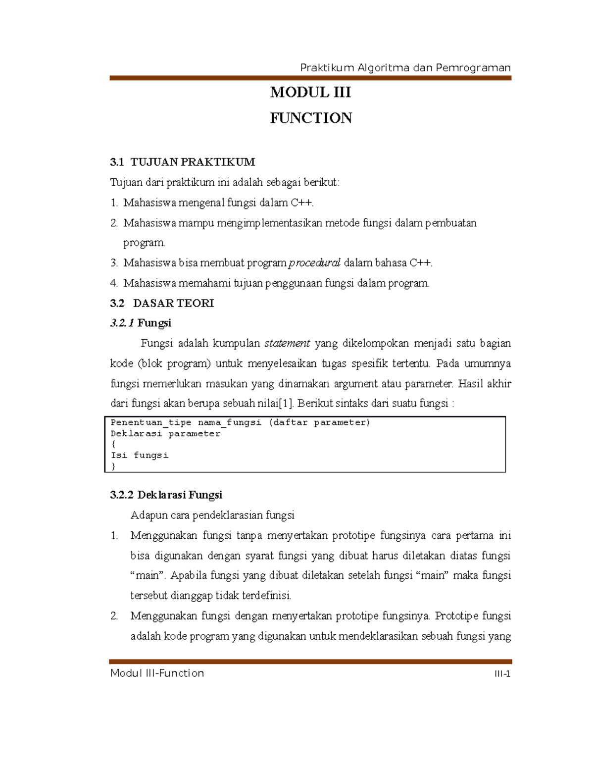 Laporan Modul 2 - Copy - Copy - MODUL III FUNCTION 3 TUJUAN PRAKTIKUM ...