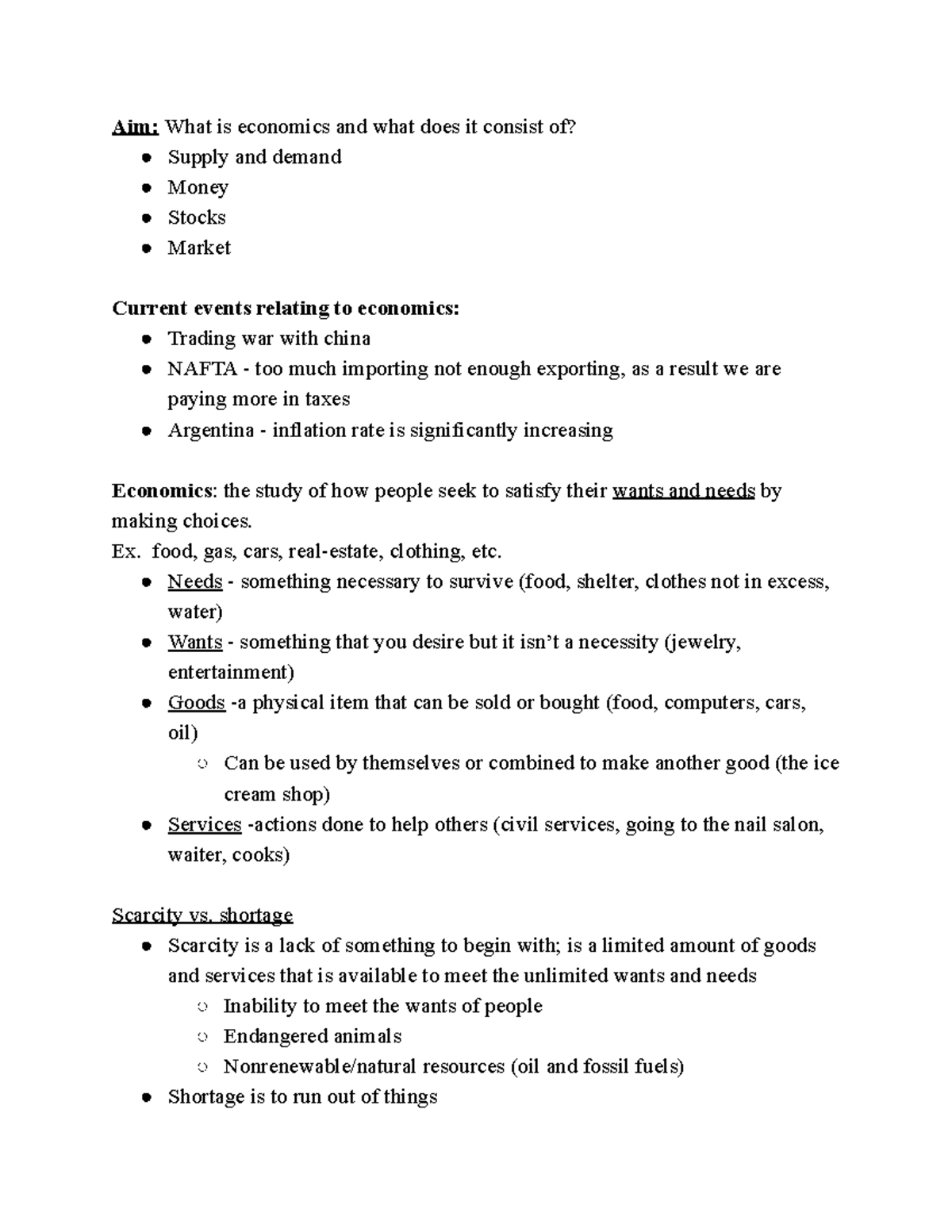Chapter 1 - Lecture notes - Aim: What is economics and what does it ...