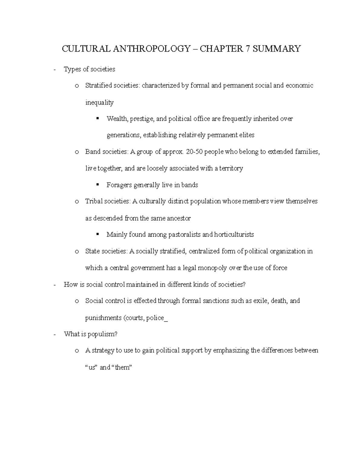 Cultural Anthropology - CH 7 Summary - CULTURAL ANTHROPOLOGY – CHAPTER ...