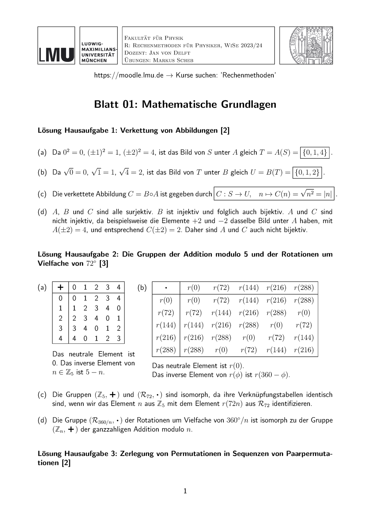 Blatt 01 Mathematische Grundbegriffe Lösung Hausaufgaben - Fakult ̈at F ...