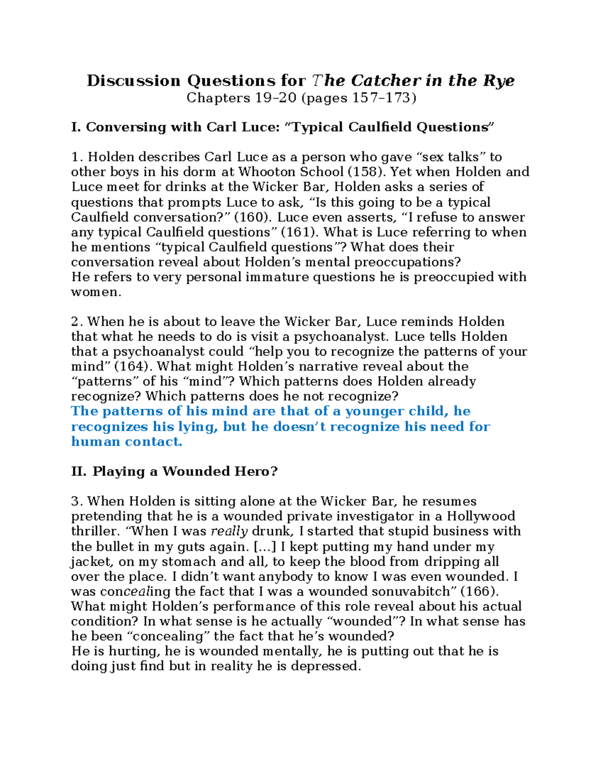 Chapters+1920+Study+Guide Discussion Questions for The Catcher in the Rye Chapters 1920