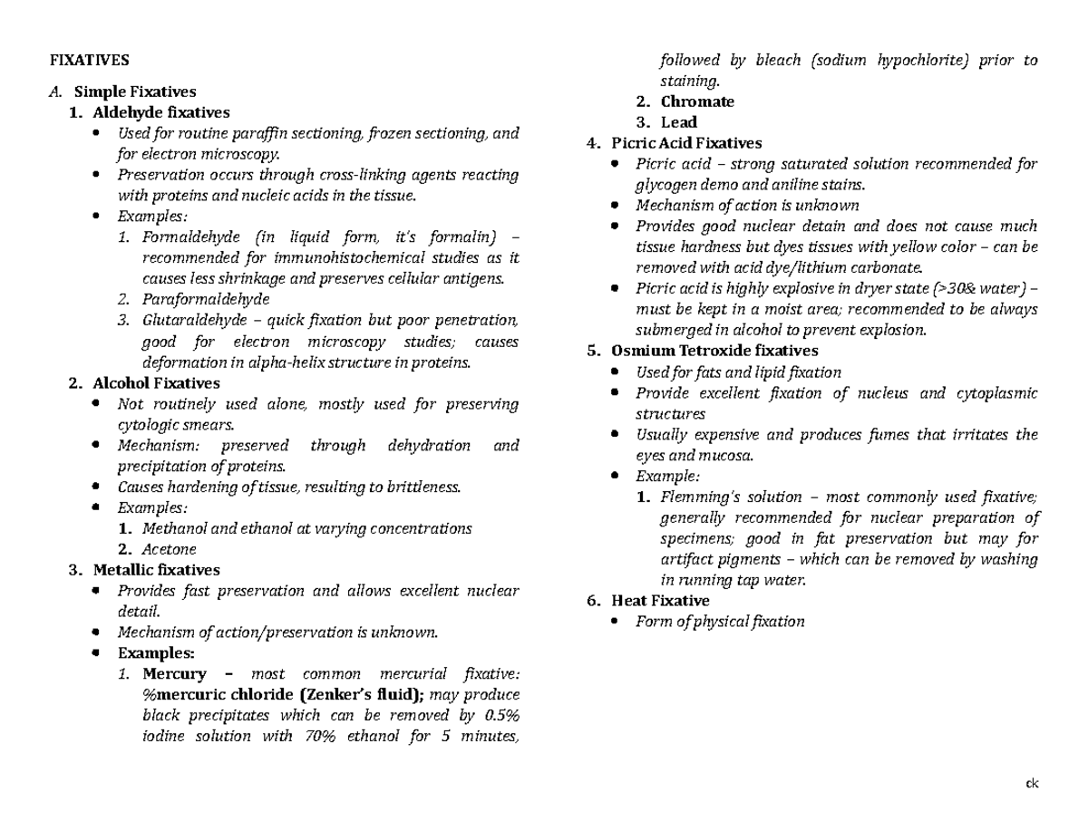 Fixatives FIXATIVES A. Simple Fixatives 1. Aldehyde fixatives Used