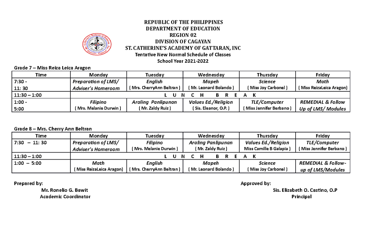 New Normal Schedule 2021 2022aSdaSdasdasdasdasd - DEPARTMENT OF ...