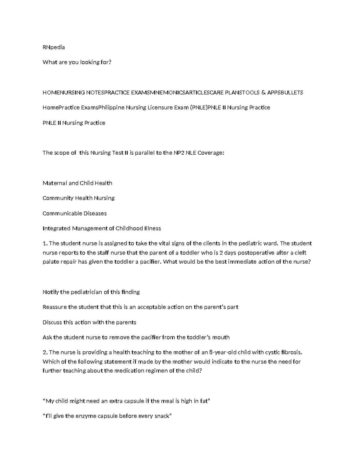 RNpedia-np2 - Nursing Practice Exam - RNpedia What are you looking for ...