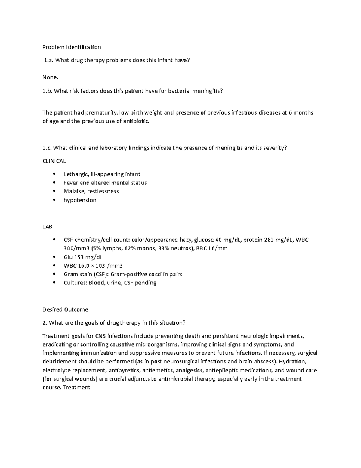 CNS Infection - Little notes - Problem Identification What drug therapy ...