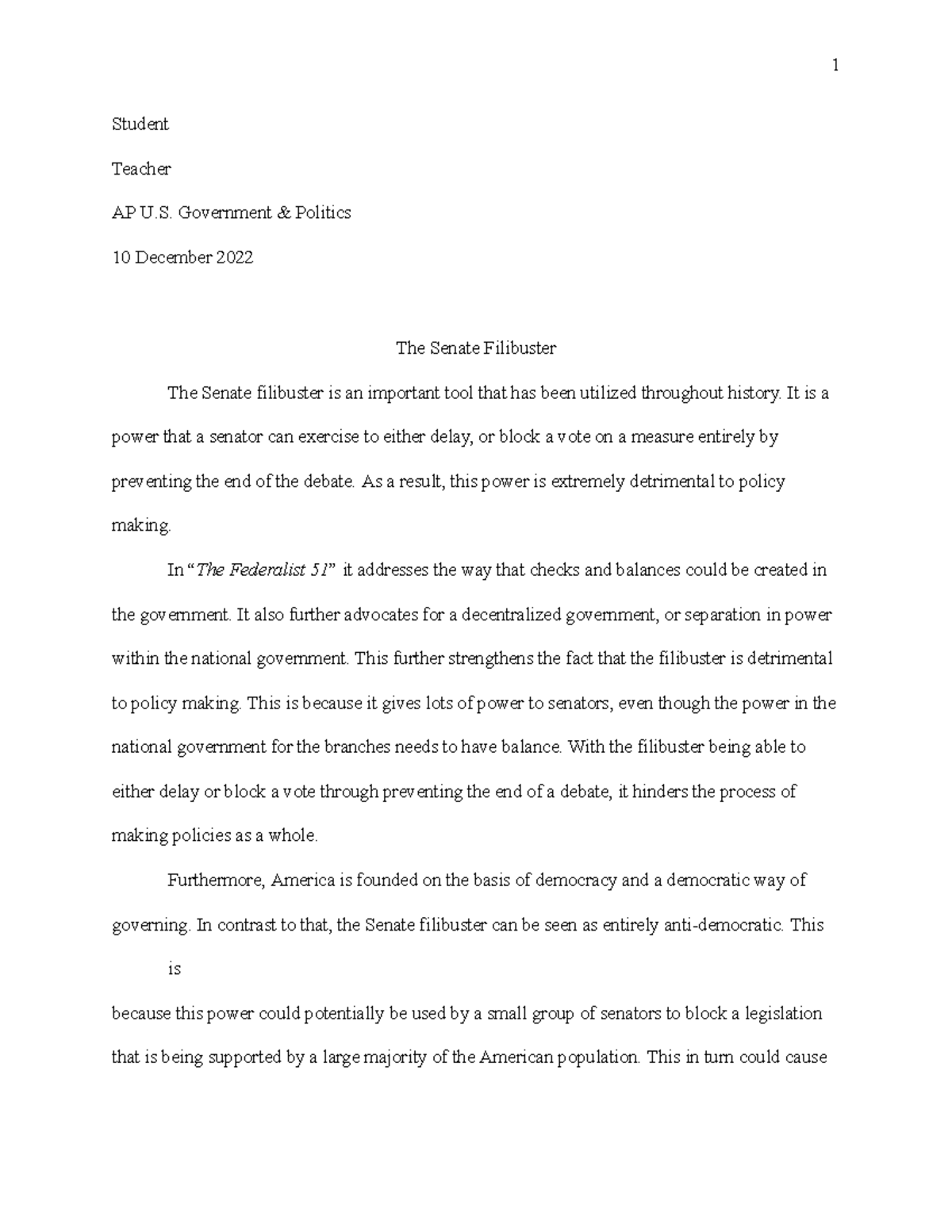 AP United States Government and Politics Practice Exam Argumentative ...