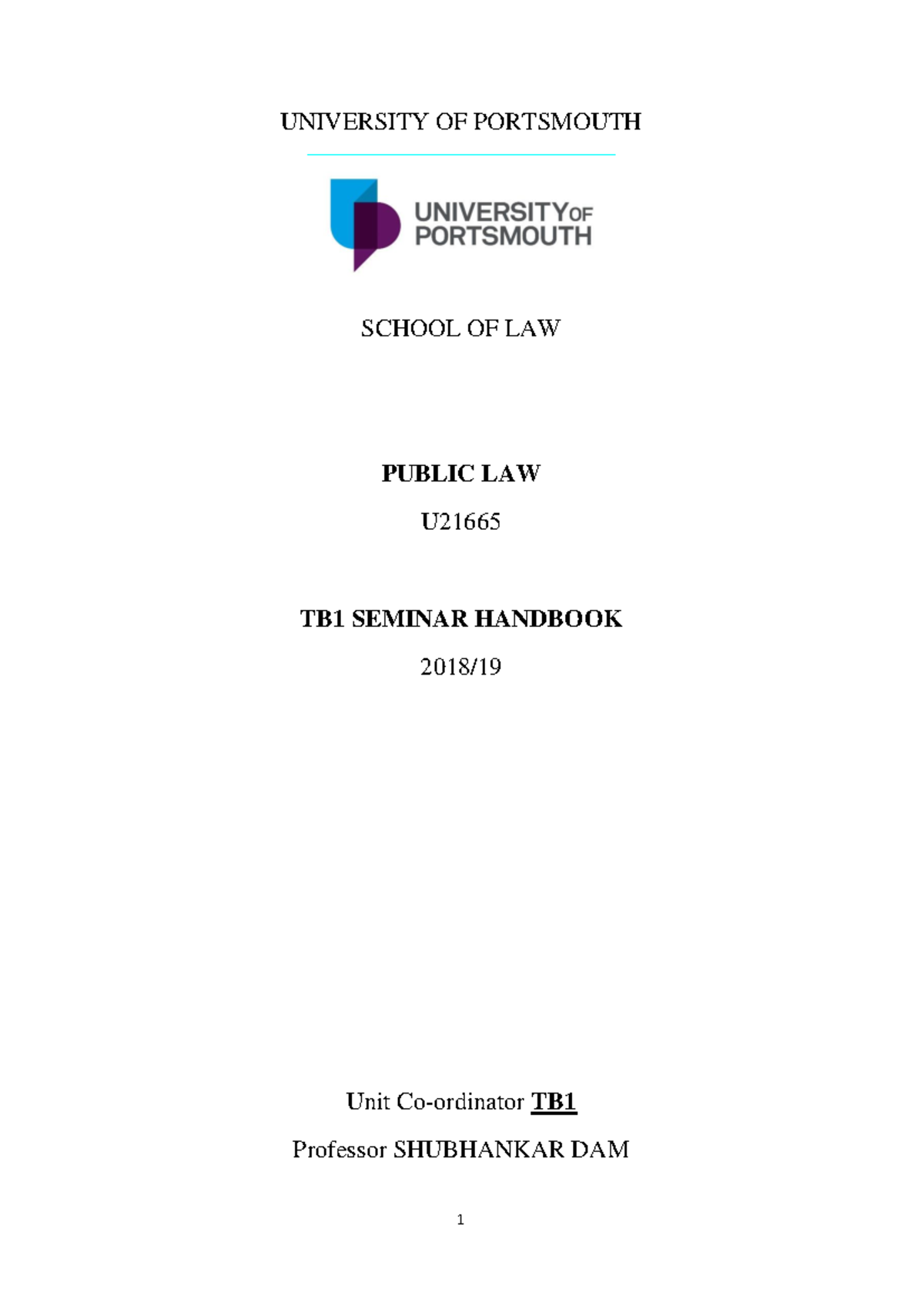 Public Law Seminar Handbook TB1 Final 2018-19 - UNIVERSITY OF ...