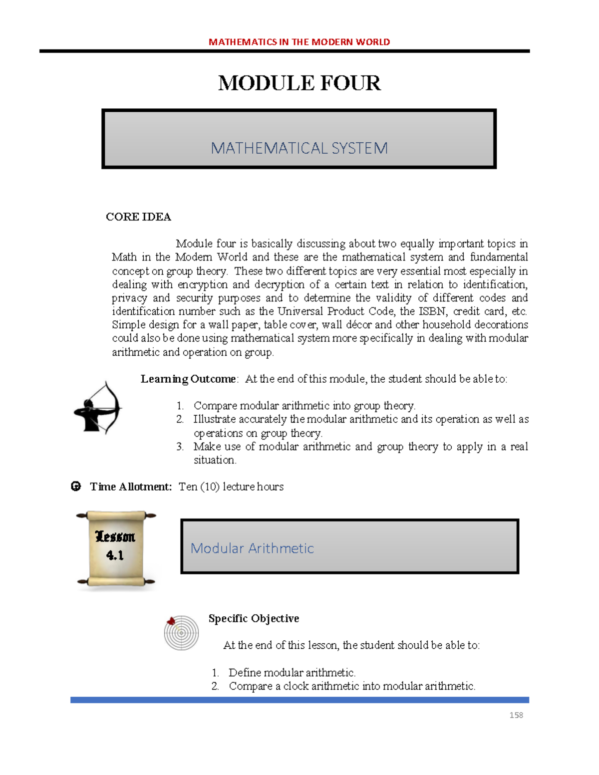Group 6 - Modular Arithmetic - MODULE FOUR CORE IDEA Module four is ...