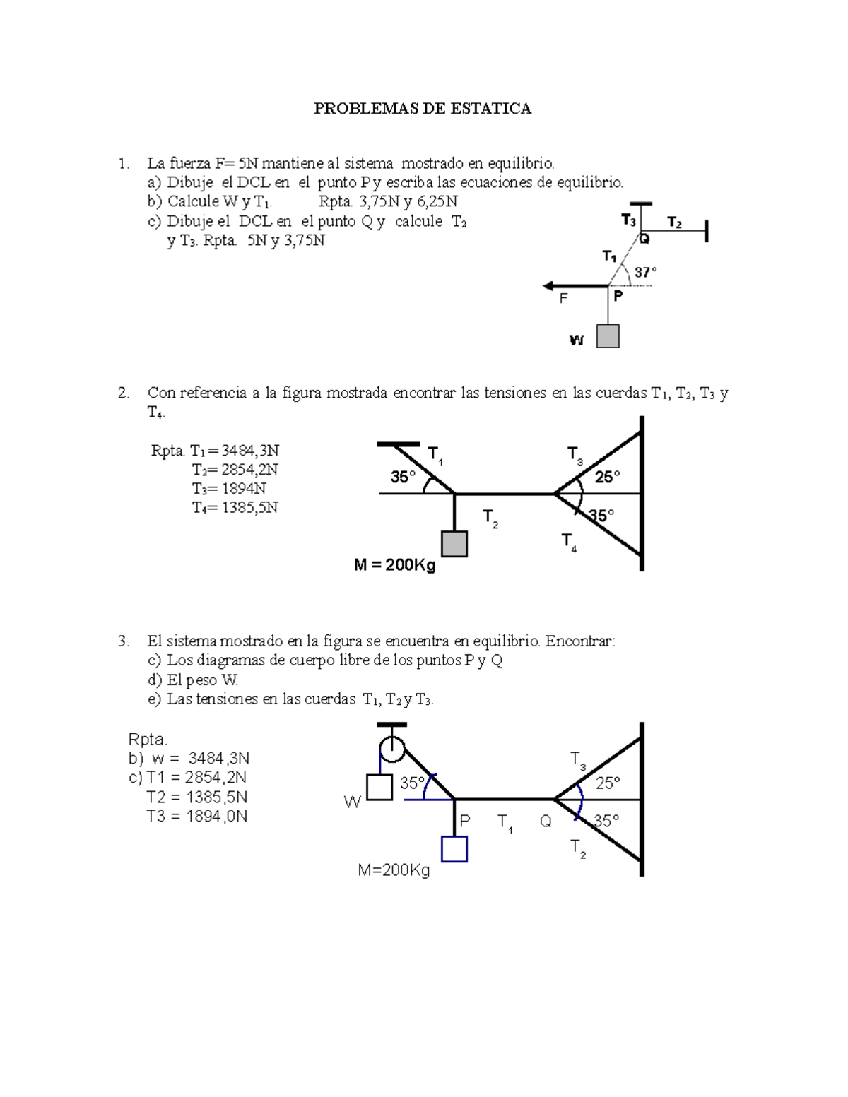 Problemas-DE- Equilibrio - PROBLEMAS DE ESTATICA La Fuerza F= 5N ...